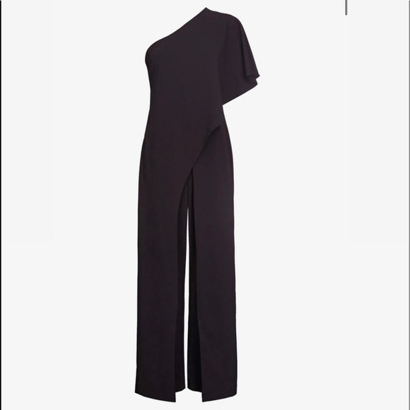 Adrianna Papell Pants - Adrianna Papell Flutter One Shoulder Jumpsuit Black